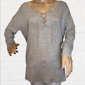 PINK Victoria's Secret Super Soft Front Lace-up Tee Shirt T-Shirt Size Large VGC